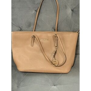 Michael Kors Tote Bag Tan Leather Gold Hardware Shoulder Bag see pictures